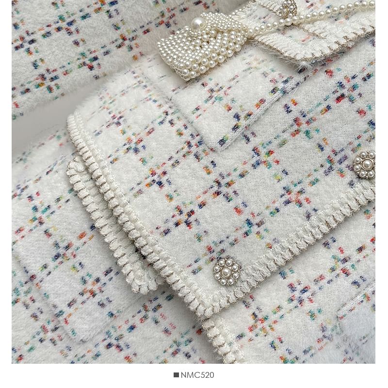 Set: Round-Neck Tweed Jacket + Mini Skirt