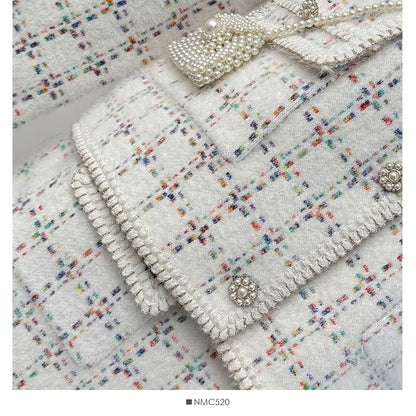 Set: Round-Neck Tweed Jacket + Mini Skirt