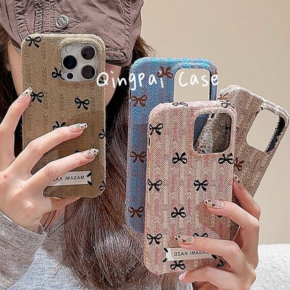 Simple Bow Flannel Phone Case - iPhone 16 Pro Max / 16 Pro / 16 / 15 Pro Max / 15 Pro / 15 / 14 Pro Max / 14 Pro / 14 / 13 Pro Max / 13 Pro / 13 / 12 Pro Max / 12 Pro / 12