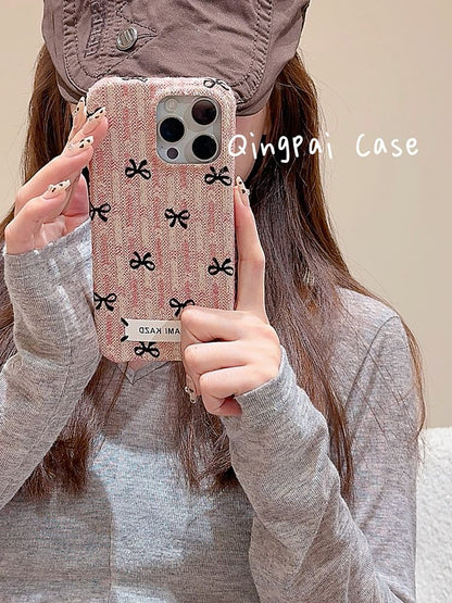 Simple Bow Flannel Phone Case - iPhone 16 Pro Max / 16 Pro / 16 / 15 Pro Max / 15 Pro / 15 / 14 Pro Max / 14 Pro / 14 / 13 Pro Max / 13 Pro / 13 / 12 Pro Max / 12 Pro / 12