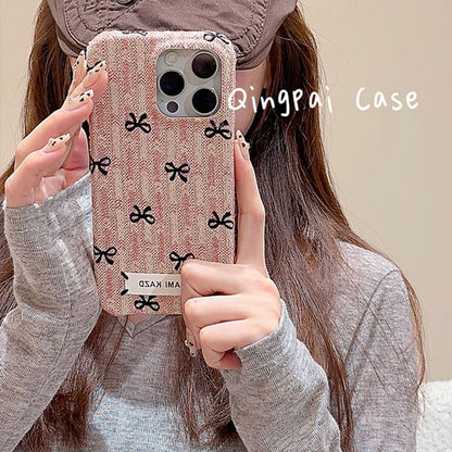 Simple Bow Flannel Phone Case - iPhone 16 Pro Max / 16 Pro / 16 / 15 Pro Max / 15 Pro / 15 / 14 Pro Max / 14 Pro / 14 / 13 Pro Max / 13 Pro / 13 / 12 Pro Max / 12 Pro / 12