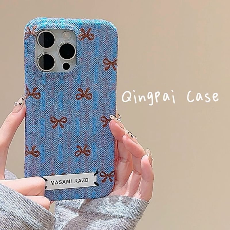 Simple Bow Flannel Phone Case - iPhone 16 Pro Max / 16 Pro / 16 / 15 Pro Max / 15 Pro / 15 / 14 Pro Max / 14 Pro / 14 / 13 Pro Max / 13 Pro / 13 / 12 Pro Max / 12 Pro / 12