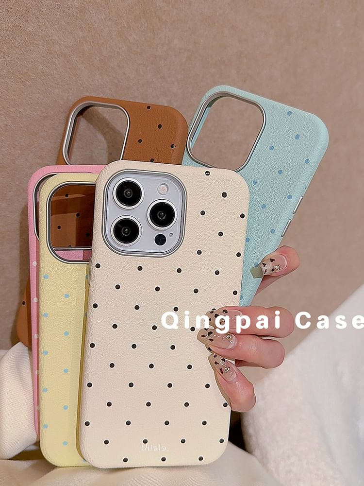 Plain Leather Dots Phone Case - iPhone 16 Pro Max / 16 Pro / 16 / 15 Pro Max / 15 Pro / 15 / 14 Pro Max / 14 Pro / 14 / 13 Pro Max / 13 Pro / 13 / 12 Pro Max / 12 Pro / 12