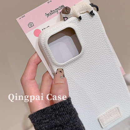 Plain Leather Cat Phone Case - iPhone 16 Pro Max / 16 Pro / 16 / 15 Pro Max / 15 Pro / 15 / 14 Pro Max / 14 Pro / 14 / 13 Pro Max / 13 Pro / 13