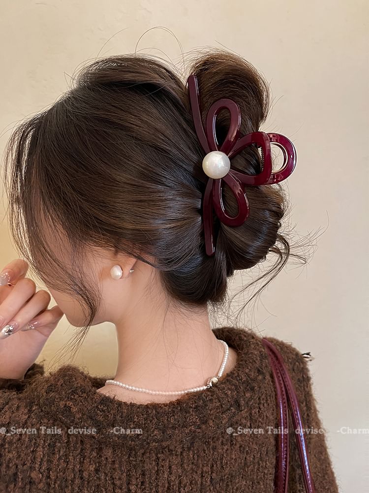 Faux Pearl Bow Hair Claw