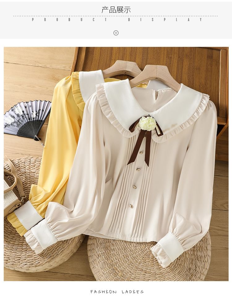 Puff-Sleeve Two Tone Flower Detail Blouse