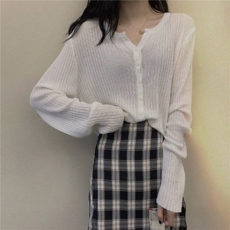 Button-Front Solid Knit Cardigan