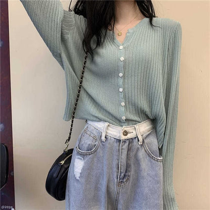 Button-Front Solid Knit Cardigan