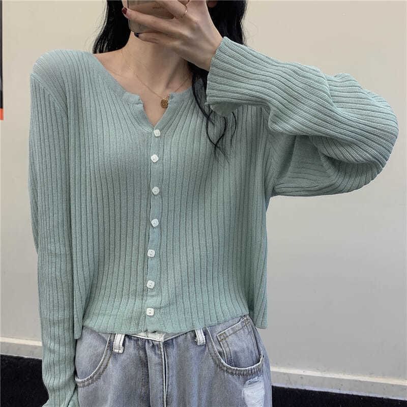 Button-Front Solid Knit Cardigan