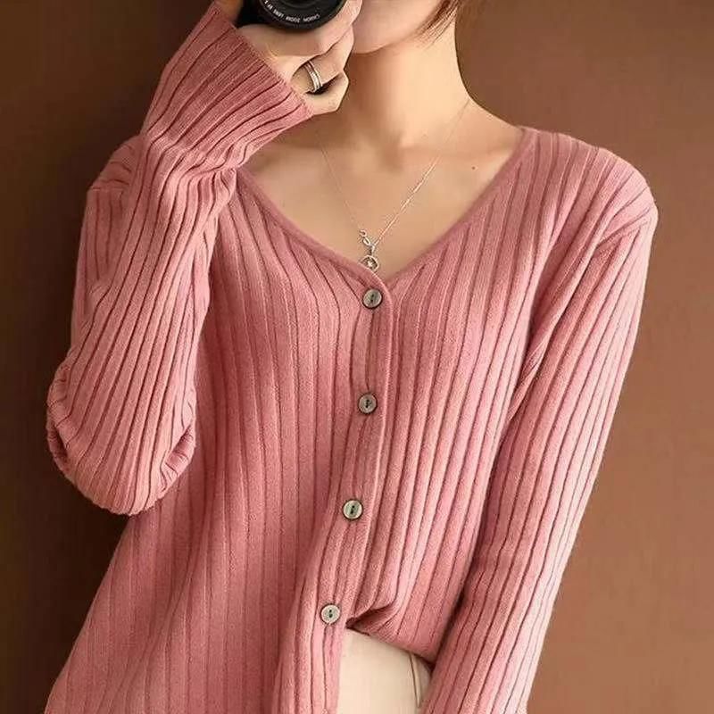 V-Neck Button-Front Smooth Knit Cardigan