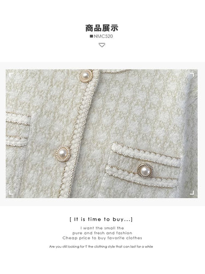 Set: Crew-Neck Tweed Jacket + Mini Skirt