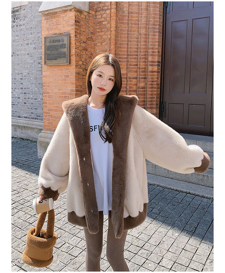 Two Tone Hooded Fluffy Jacket