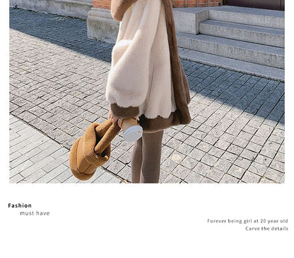 Two Tone Hooded Fluffy Jacket