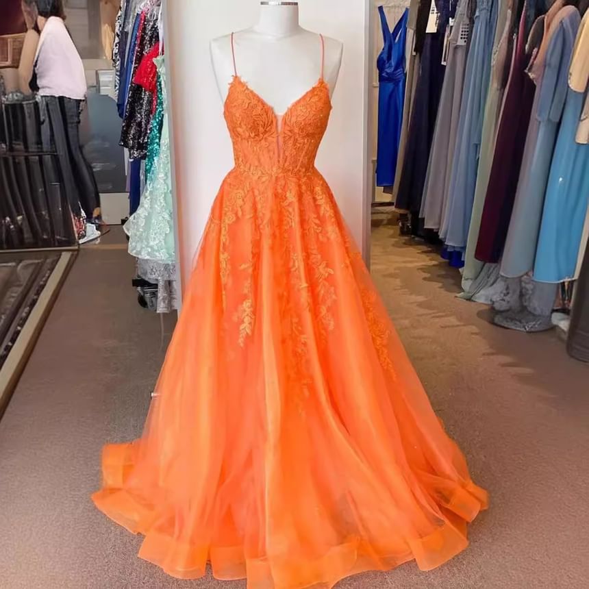 Spaghetti Strap V-Neck Lace Panel Open Back A-Line Evening Gown