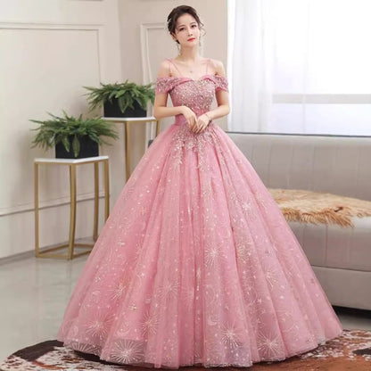 Ball Floral Shoulder Sequin Gown Cold