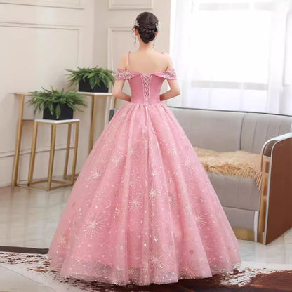 Ball Floral Shoulder Sequin Gown Cold