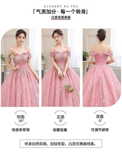 Ball Floral Shoulder Sequin Gown Cold