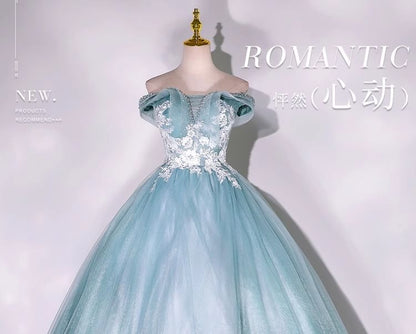 Off-Shoulder Floral Embroidered Beaded Ball Gown