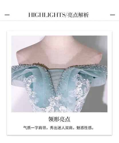 Off-Shoulder Floral Embroidered Beaded Ball Gown