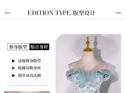 Off-Shoulder Floral Embroidered Beaded Ball Gown