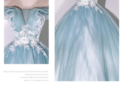 Off-Shoulder Floral Embroidered Beaded Ball Gown