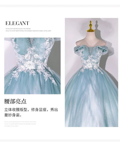 Off-Shoulder Floral Embroidered Beaded Ball Gown