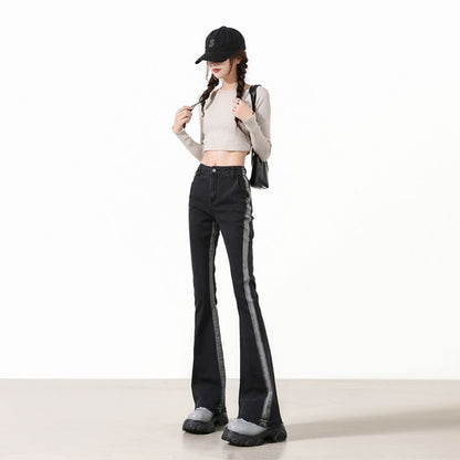 High Rise Striped Flared Jeans