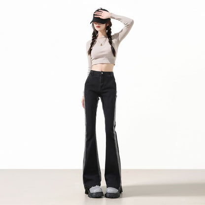 High Rise Striped Flared Jeans