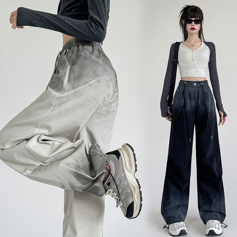 Drawstring Waist Gradient Wide Leg Pants