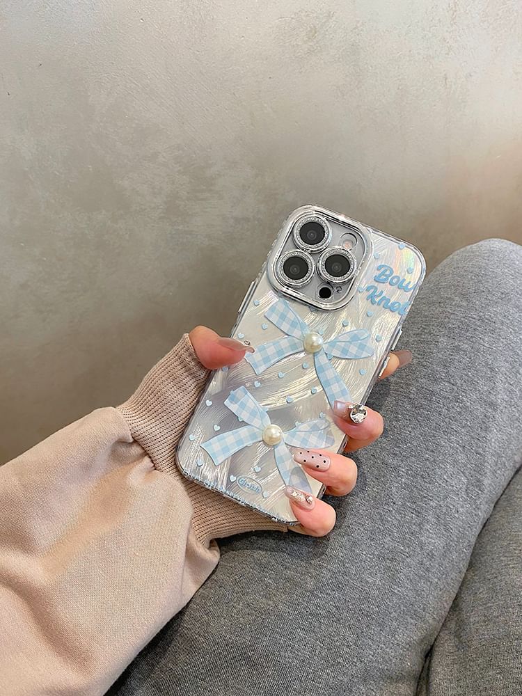 Bow Phone Case / Faux Pearl Adhesive Decoration / Set