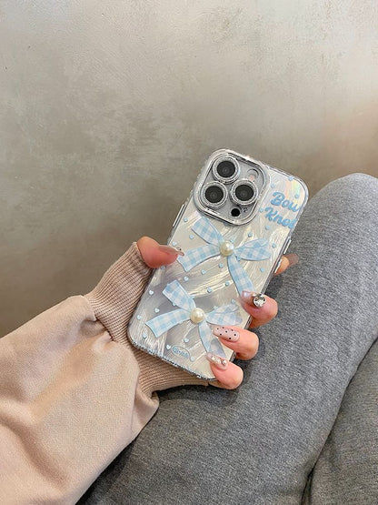 Bow Phone Case / Faux Pearl Adhesive Decoration / Set