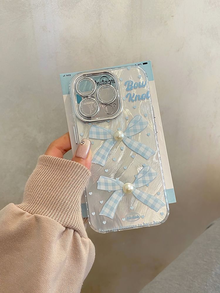 Bow Phone Case / Faux Pearl Adhesive Decoration / Set