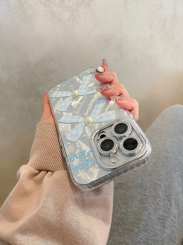 Bow Phone Case / Faux Pearl Adhesive Decoration / Set