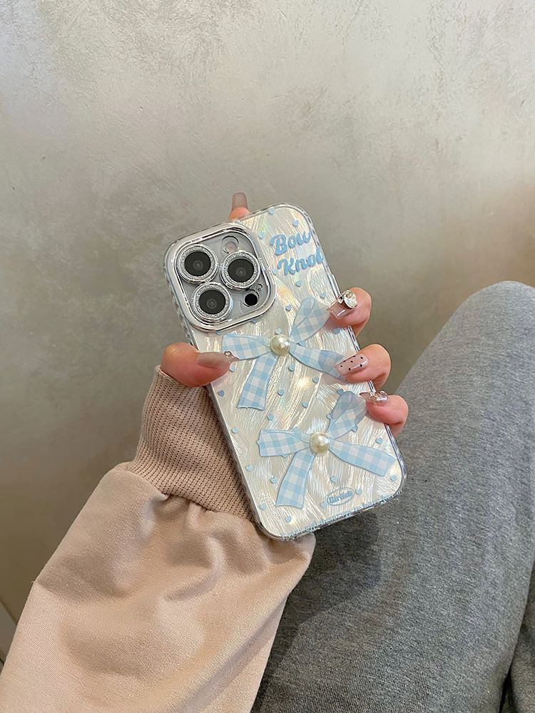 Bow Phone Case / Faux Pearl Adhesive Decoration / Set