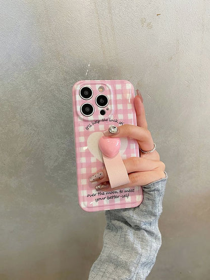 Set Case / Strap Phone Heart Plaid Finger