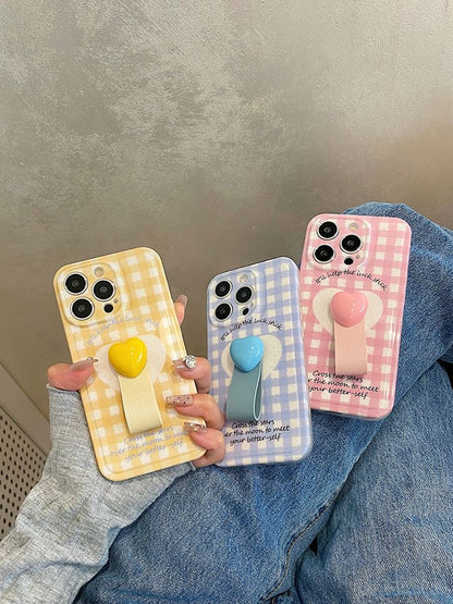 Set Case / Strap Phone Heart Plaid Finger