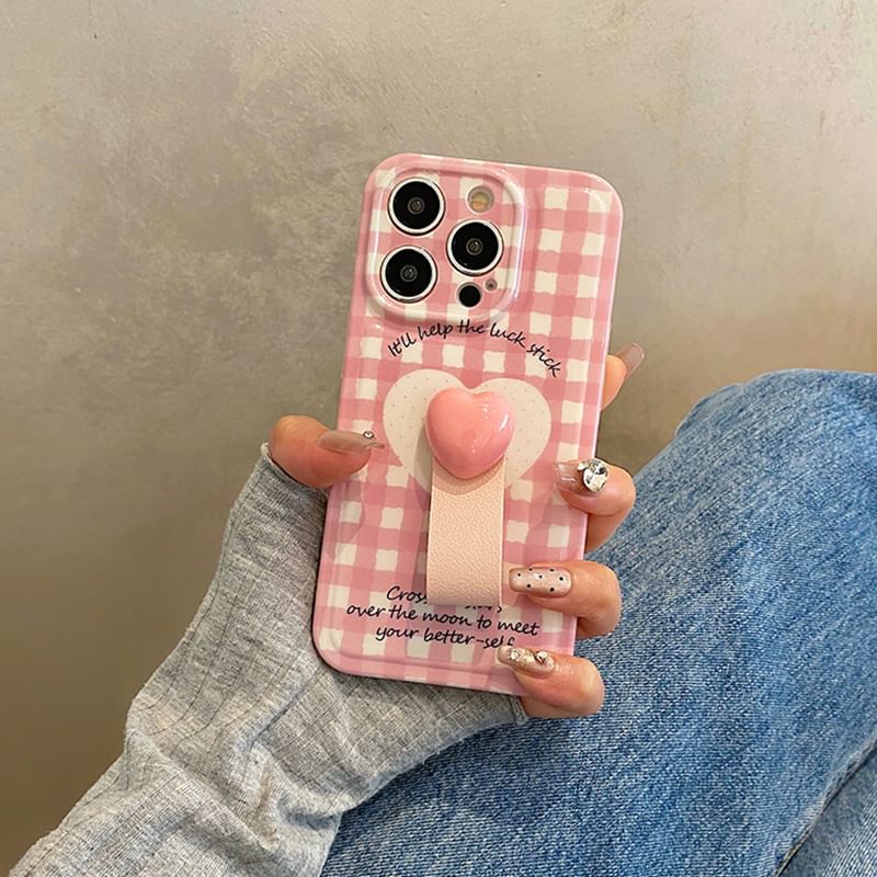 Set Case / Strap Phone Heart Plaid Finger