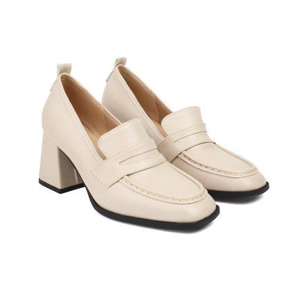 Faux Leather Chunky Heel Penny Loafers