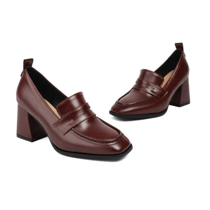 Faux Leather Chunky Heel Penny Loafers
