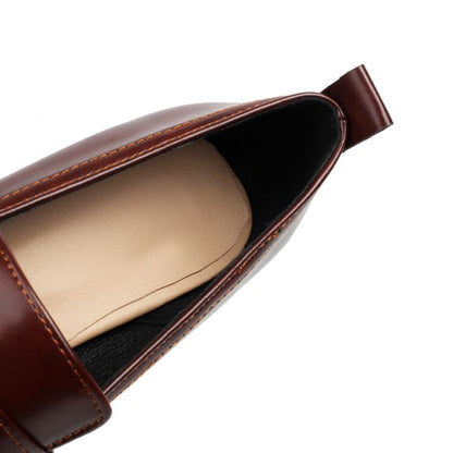 Faux Leather Chunky Heel Penny Loafers