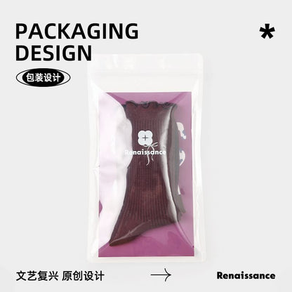 Bow Embroidered Lettuce Edge Socks