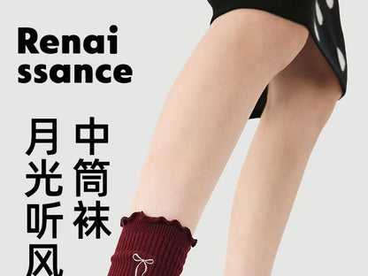 Bow Embroidered Lettuce Edge Socks