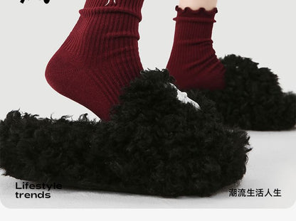 Bow Embroidered Lettuce Edge Socks