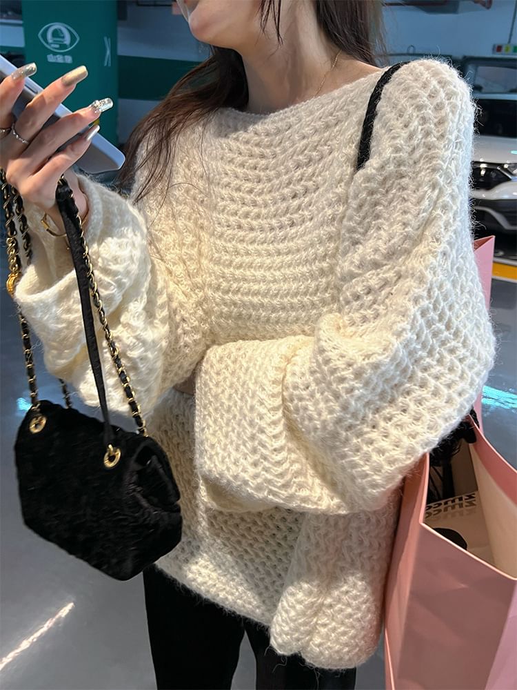 Oversized Crochet-Knit Sweater in 5 Colors