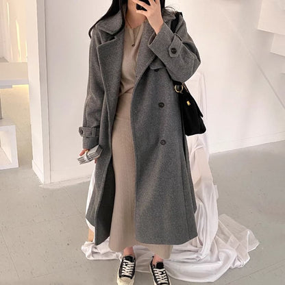 Plain Midi Double-Breasted Coat