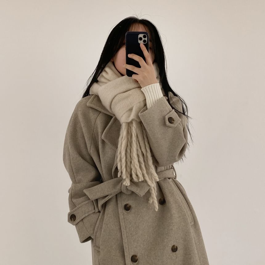 Plain Midi Double-Breasted Coat