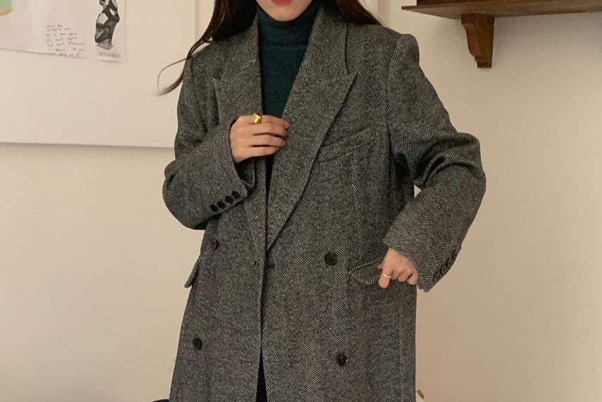 Peak Lapel Maxi Double-Breasted Coat