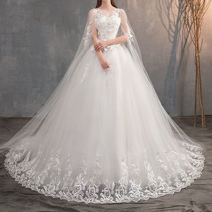 Wedding Gown Flower Flared-Sleeve Embroidered A-Line