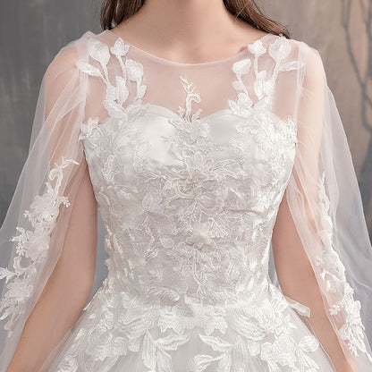 Wedding Gown Flower Flared-Sleeve Embroidered A-Line