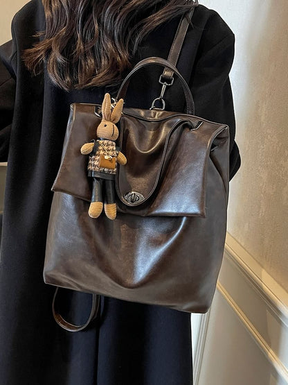 Charm Faux Backpack Leather With Flap